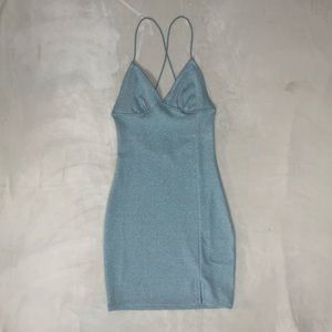 H&M blue glittery bodycon dress size: xs